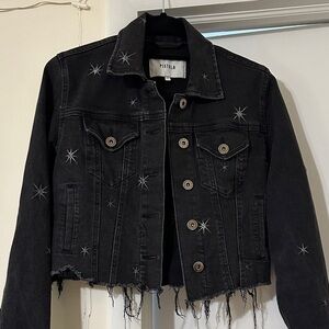 Black Distressed Denim Jacket with star detail